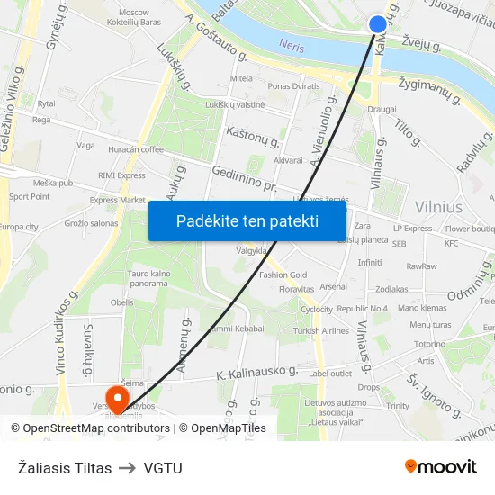 Žaliasis Tiltas to VGTU map