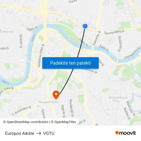 Europos Aikštė to VGTU map