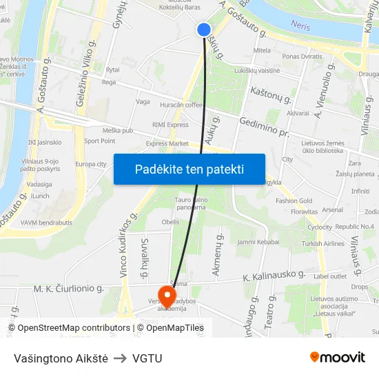 Vašingtono Aikštė to VGTU map