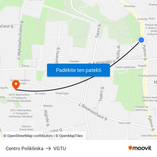 Centro Poliklinika to VGTU map