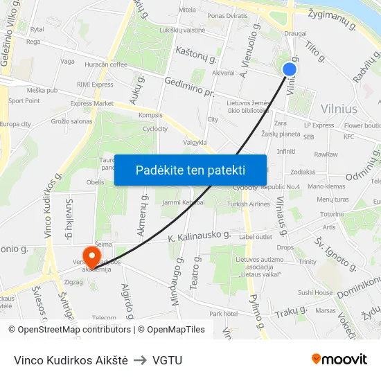 Vinco Kudirkos Aikštė to VGTU map