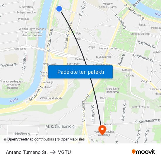 Antano Tumėno St. to VGTU map