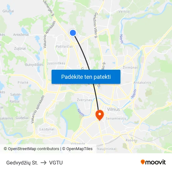 Gedvydžių St. to VGTU map