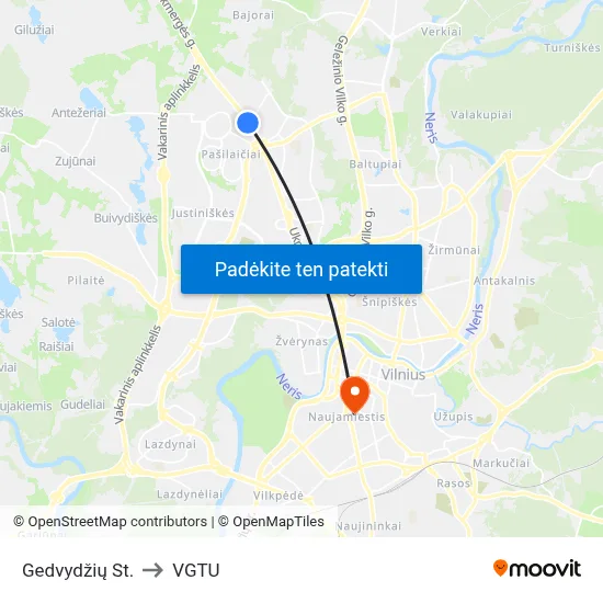 Gedvydžių St. to VGTU map