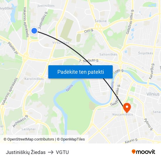 Justiniškių Žiedas to VGTU map