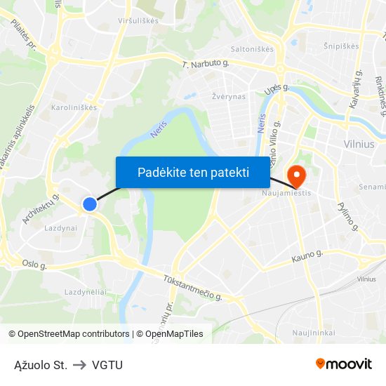 Ąžuolo St. to VGTU map