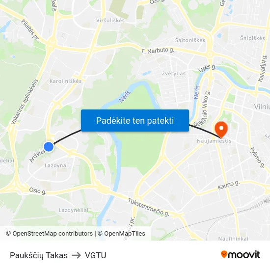 Paukščių Takas to VGTU map