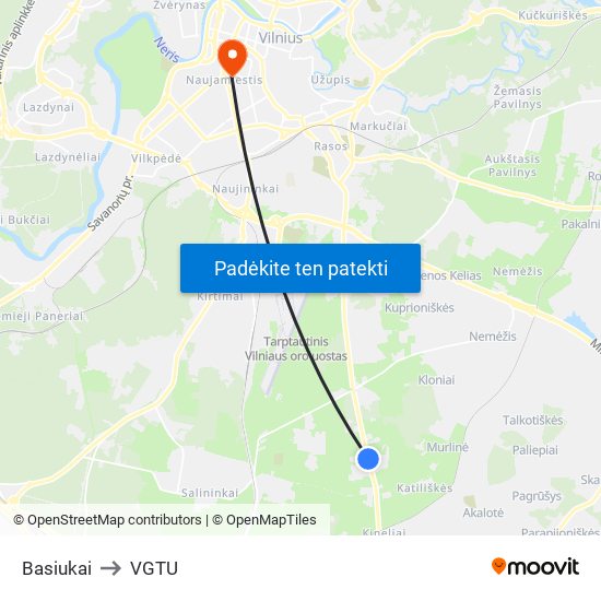 Basiukai to VGTU map