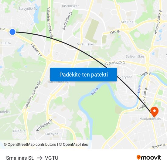 Smalinės St. to VGTU map