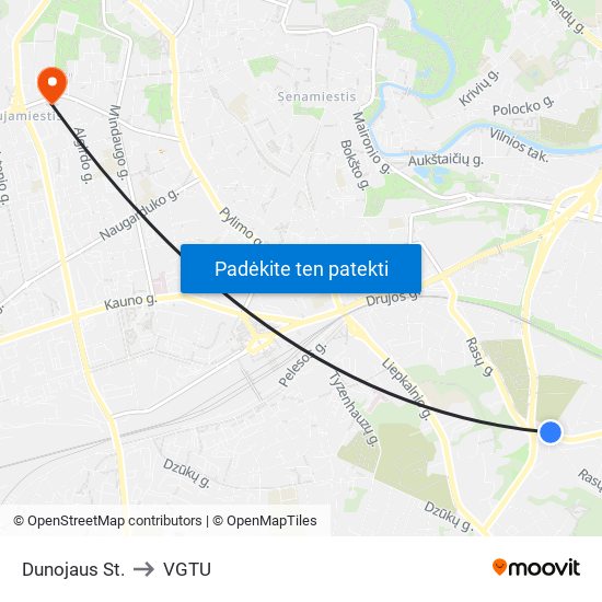 Dunojaus St. to VGTU map