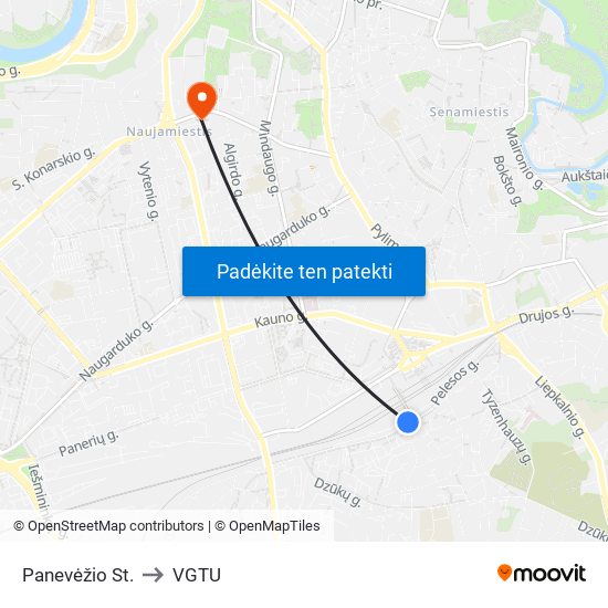 Panevėžio St. to VGTU map