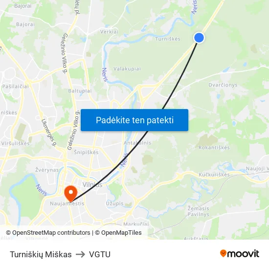 Turniškių Miškas to VGTU map