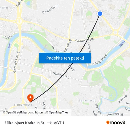 Mikalojaus Katkaus St. to VGTU map
