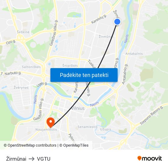 Žirmūnai to VGTU map