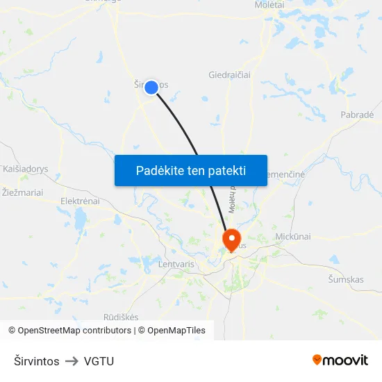 Širvintos to VGTU map