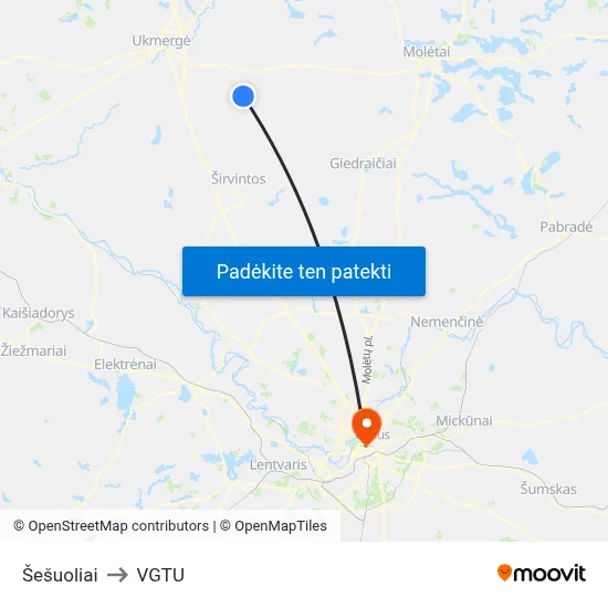 Šešuoliai to VGTU map