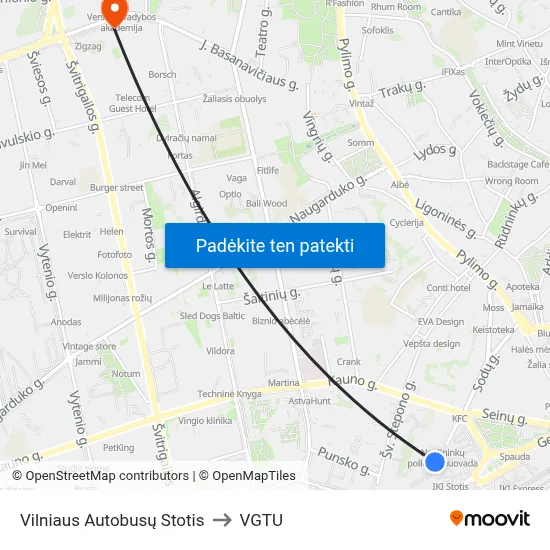 Vilniaus Autobusų Stotis to VGTU map