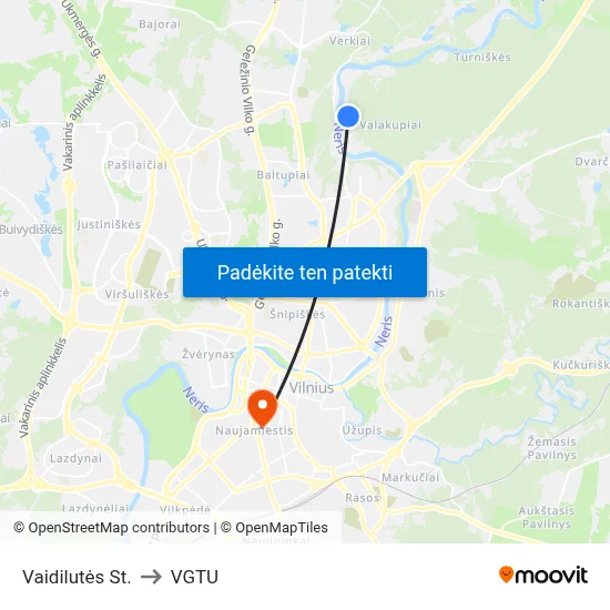 Vaidilutės St. to VGTU map