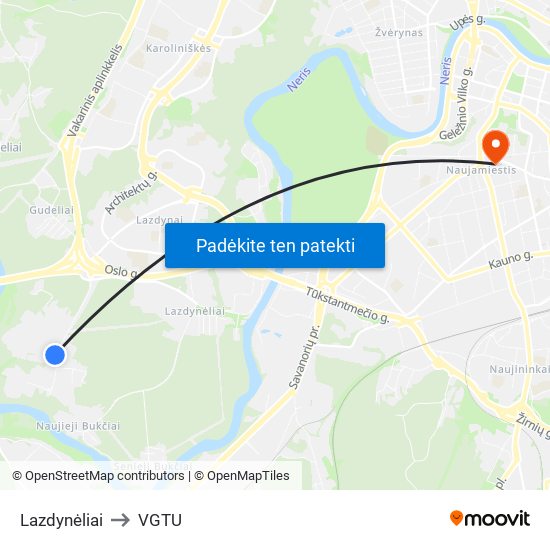 Lazdynėliai to VGTU map