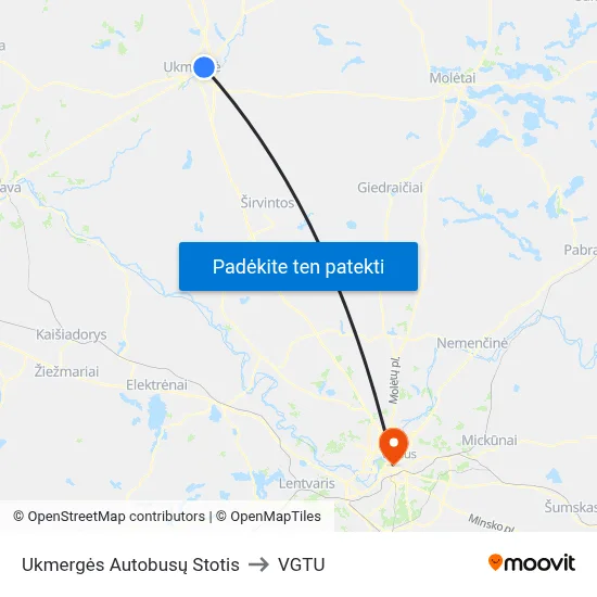 Ukmergės Autobusų Stotis to VGTU map