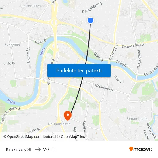 Krokuvos St. to VGTU map