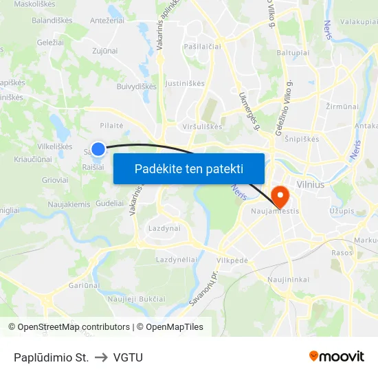 Paplūdimio St. to VGTU map