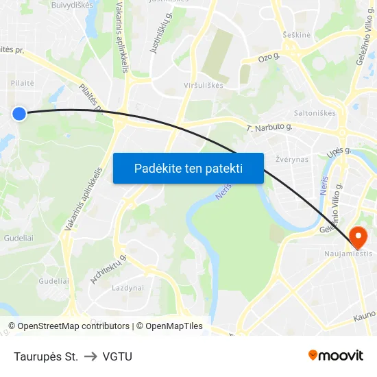 Taurupės St. to VGTU map