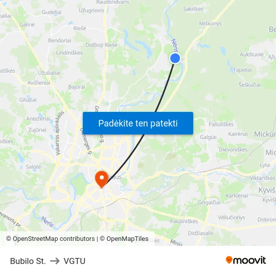 Bubilo St. to VGTU map