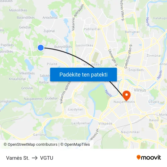 Varnės St. to VGTU map