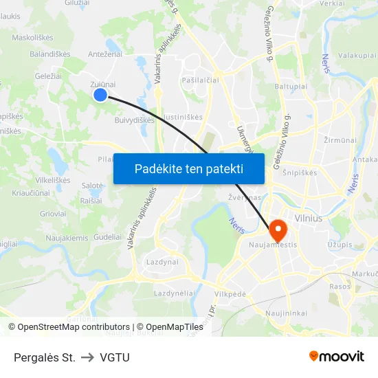 Pergalės St. to VGTU map