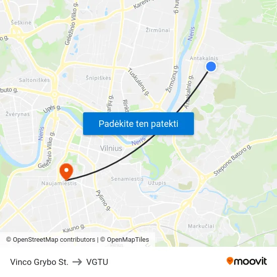 Vinco Grybo St. to VGTU map