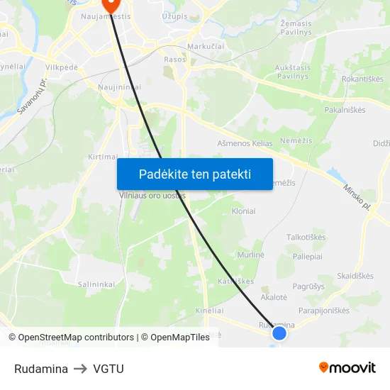 Rudamina to VGTU map