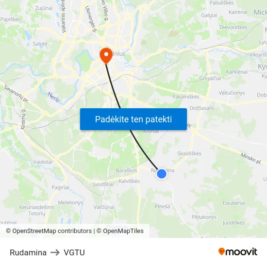Rudamina to VGTU map