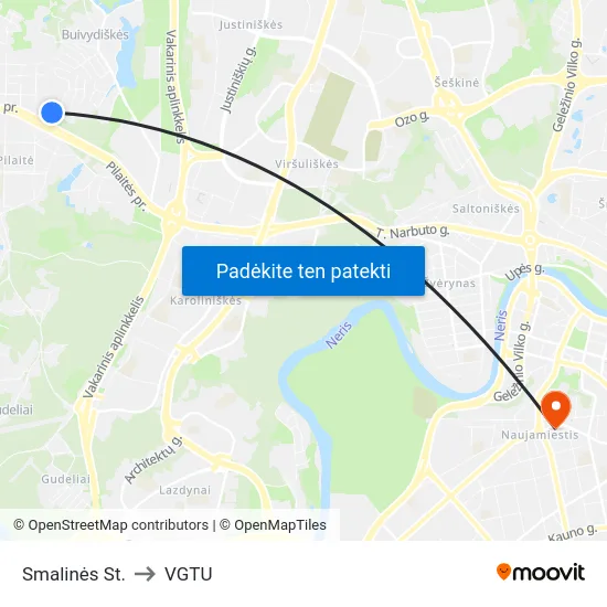 Smalinės St. to VGTU map