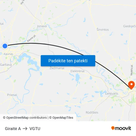 Giraitė A to VGTU map