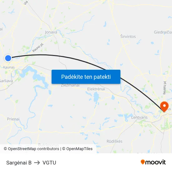 Sargėnai B to VGTU map