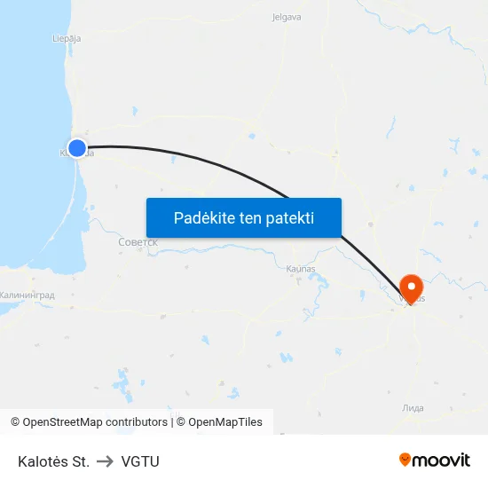 Kalotės St. to VGTU map