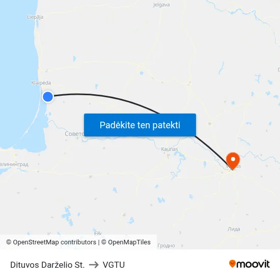 Dituvos Darželio St. to VGTU map