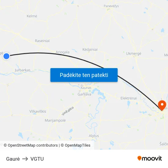 Gaurė to VGTU map