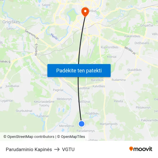 Parudaminio Kapinės to VGTU map