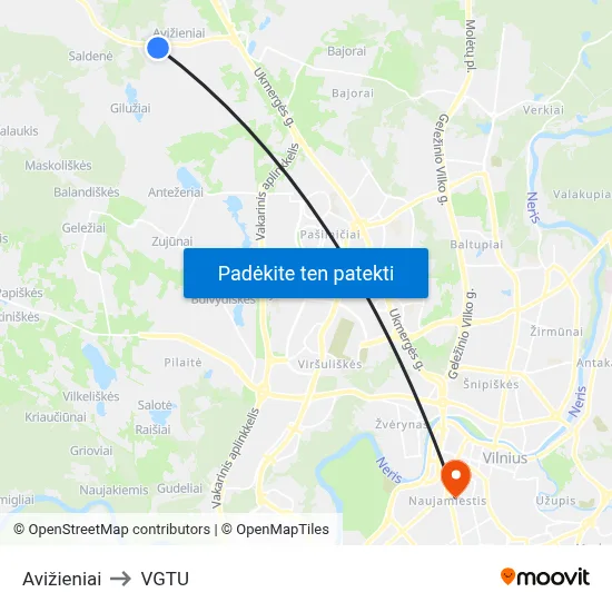 Avižieniai to VGTU map
