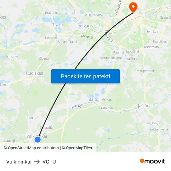 Valkininkai to VGTU map