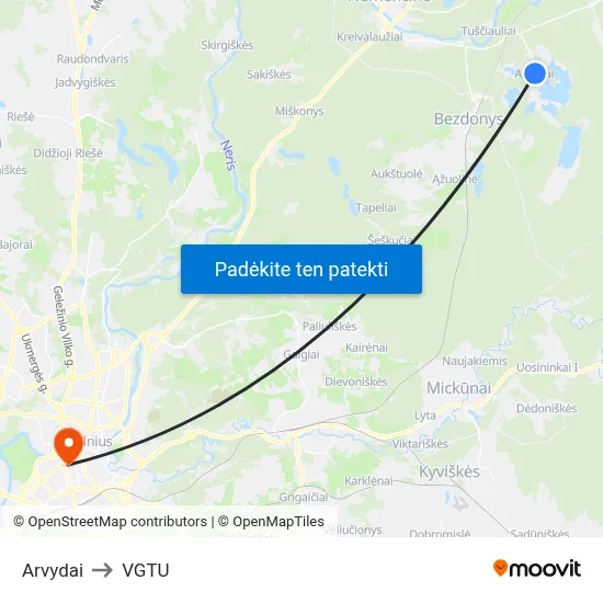 Arvydai to VGTU map