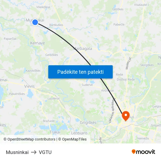 Musninkai to VGTU map