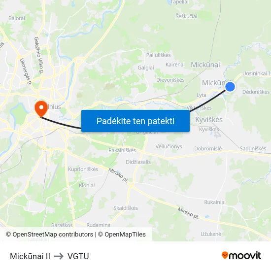 Mickūnai II to VGTU map