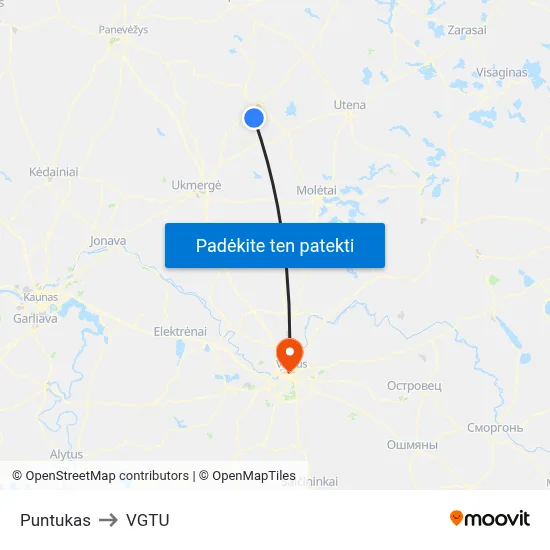 Puntukas to VGTU map