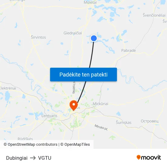 Dubingiai to VGTU map
