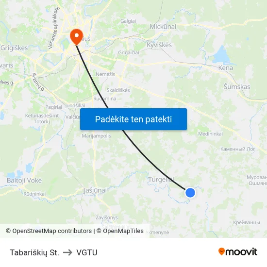 Tabariškių St. to VGTU map
