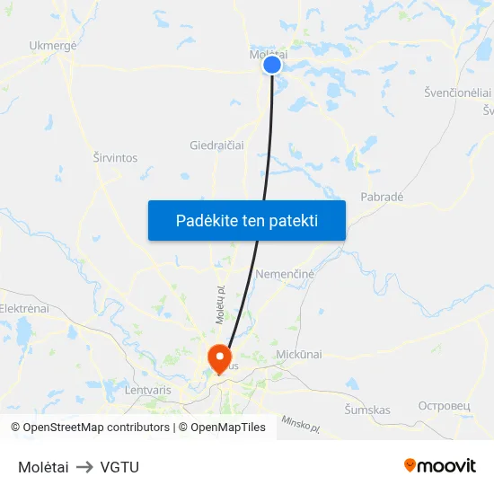 Molėtai to VGTU map
