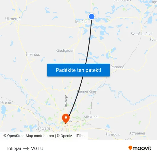 Toliejai to VGTU map
